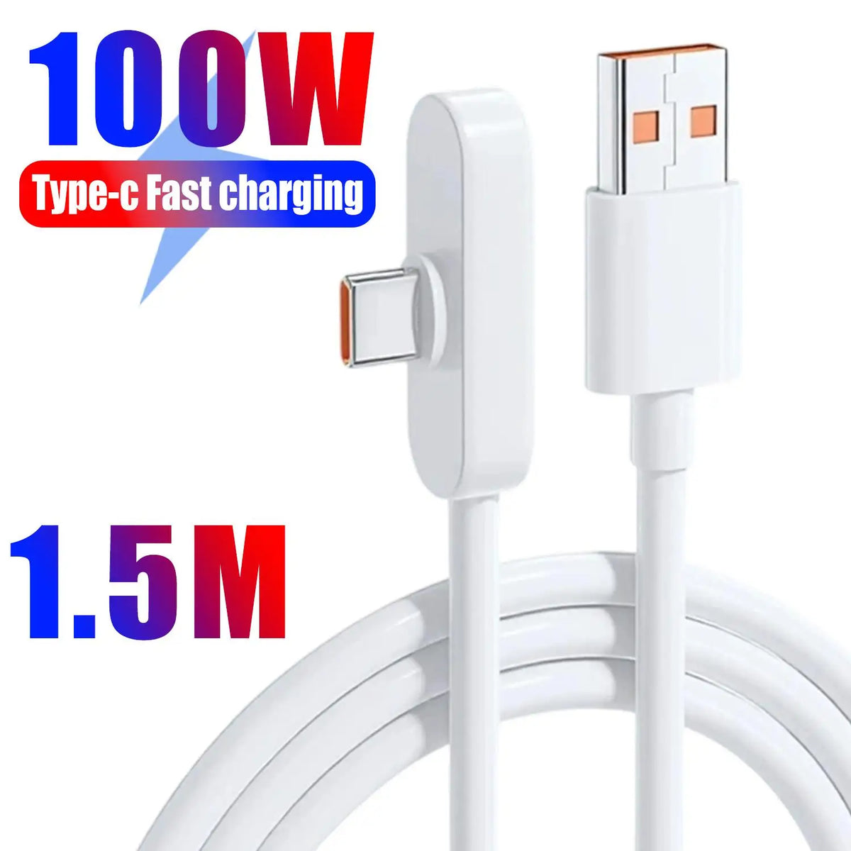 A white Type-C fast charging cable with a connector and coiled wire is shown.