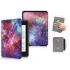 A premium leather case for a Kindle Paperwhite shows various angles and textures.