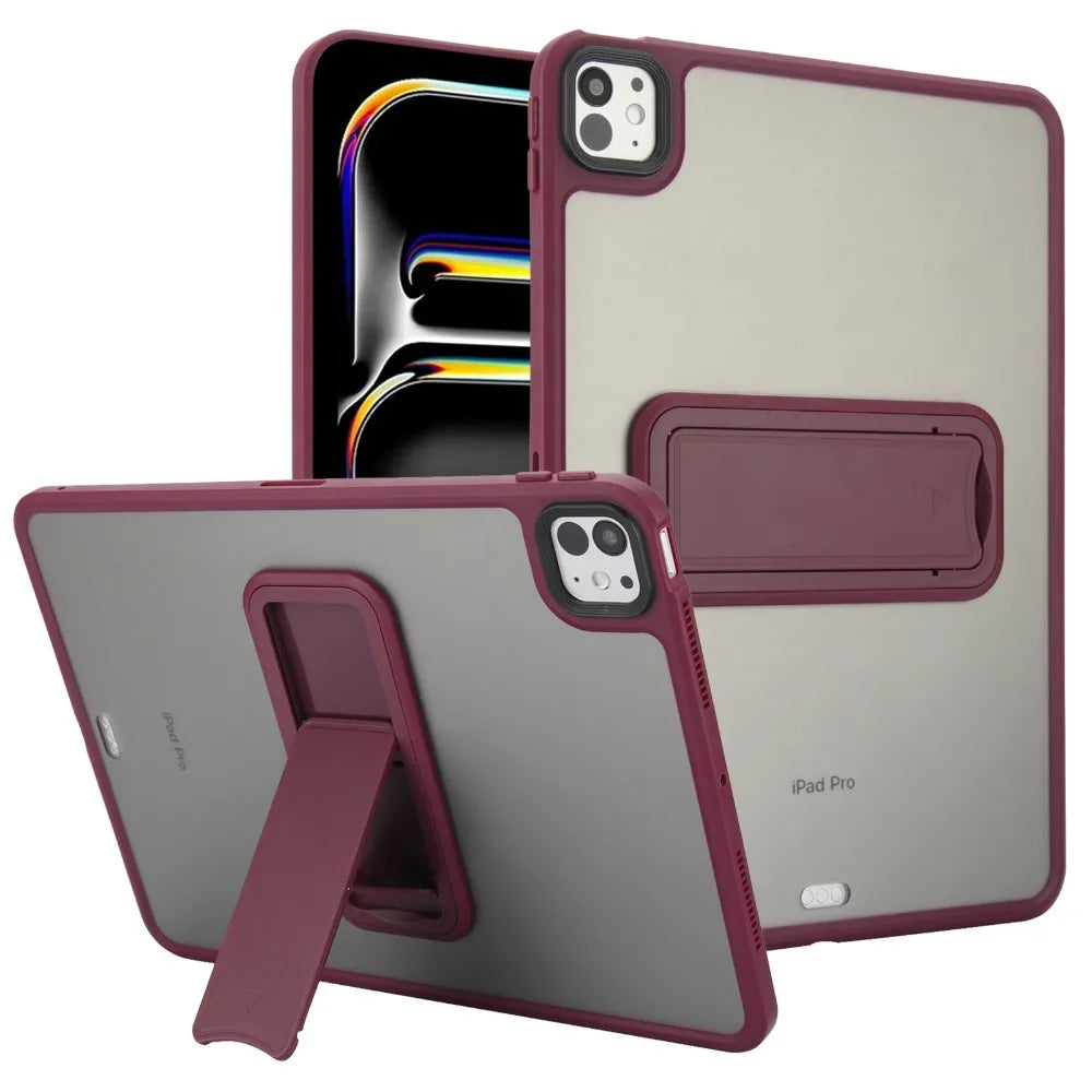 A matte purple protective case for an iPad Pro shown in various angles.