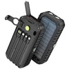A black 40,000mAh solar power bank with multiple charging cables is shown from above.