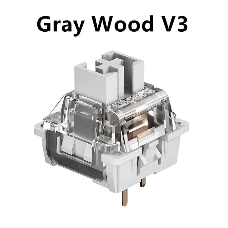 Gray Wood V3 linear mechanical keyboard switches with white housing and metal contacts