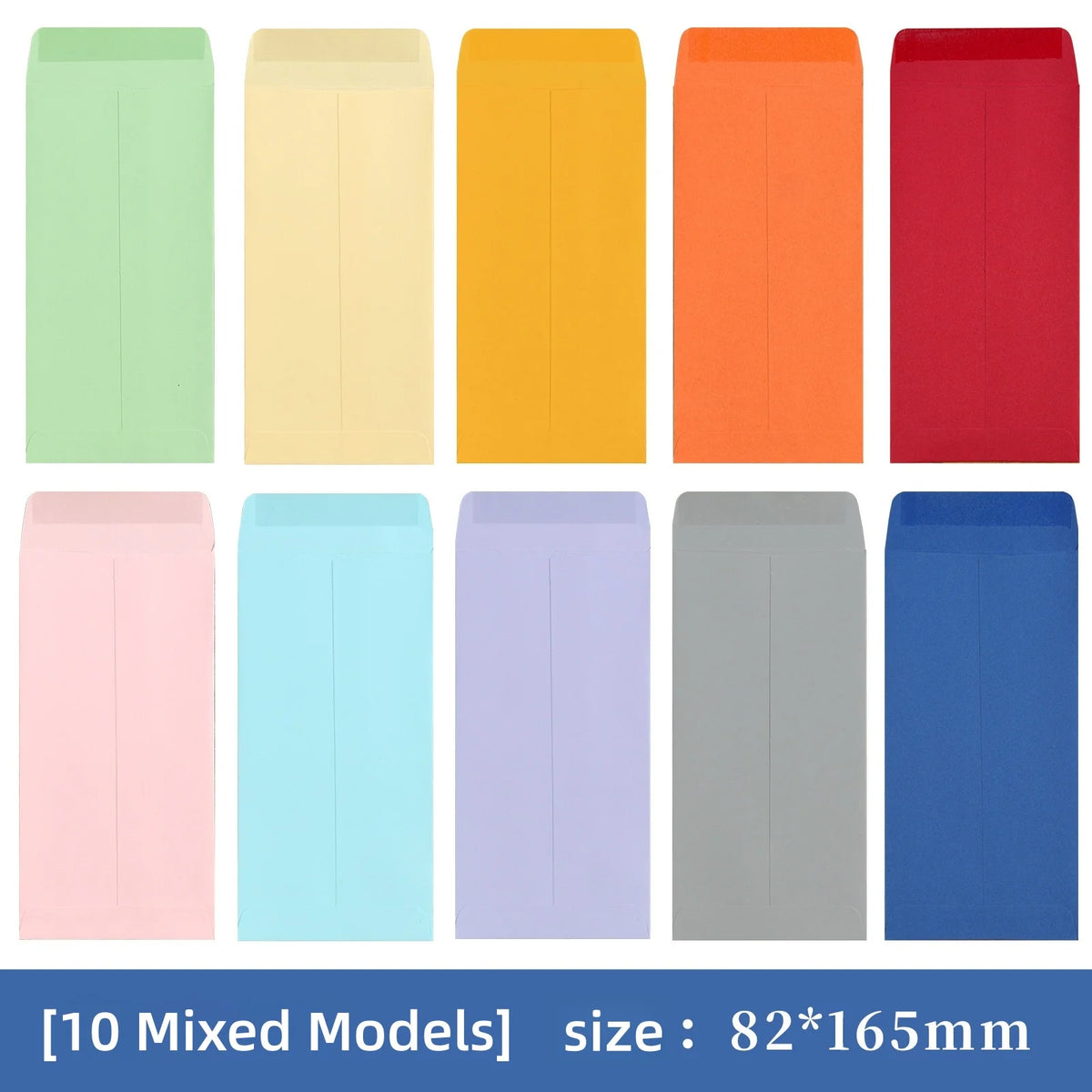 A collection of ten colorful cash envelopes in various shades including green, yellow, orange, red, pink, blue, and gray.