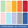 A collection of ten colorful cash envelopes in various shades including green, yellow, orange, red, pink, blue, and gray.