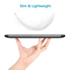 A hand holds a slim, dark gray magnetic protective case for an e-reader.