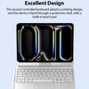 A white laptop with a rotating keyboard design and built-in touch pad is shown.