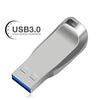 Silberner USB 3.0 High-Speed-Stick mit schlankem, ergonomischem Design und blauen Akzenten.
