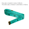 A teal measuring tape marked in both inches (1-60inch) and centimeters (1-150cm).