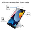 A clear glass screen protector is shown being applied to an iPad screen, highlighting its features like ultathin fillet and f