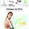 A hand holds the Metapen Air8 Pro stylus writing on a surface, demonstrating smooth writing and no scratch.