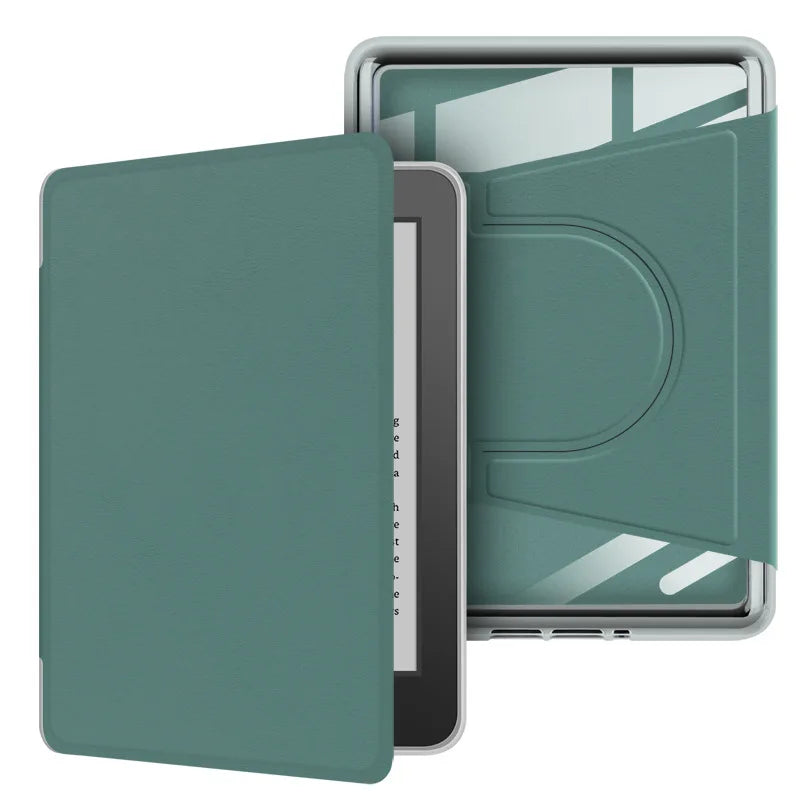 A teal magnetic detachable protective case for a Kindle device shown in a closed and open view.