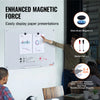 A person displays paper presentations on an enhanced magnetic force glass board, showing magnetic components and tools.