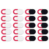 A set of universal camera privacy sliders in red and black for mobile and laptop cameras.