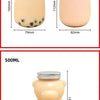 A light pink bear-shaped reusable water bottle with a silver lid, shown in two sizes: 400ml and 500ml.