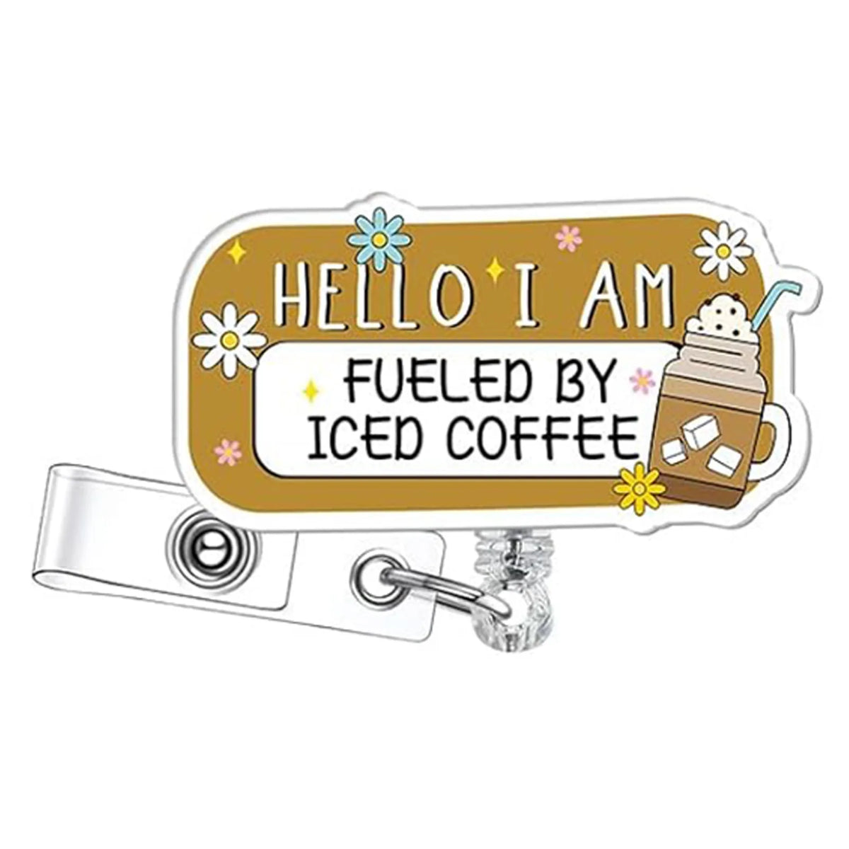 Geliger Acryl-Rotating-Anhänger mit Text: Hallo ich bin durch Eiskaffee angetrieben und einer Kaffeetasse.