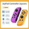 A pair of colorful Joypad controllers, including a purple and yellow model, is shown with features like universal applicabili