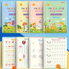 A set of colorful magic groove practice copybooks for preschoolers featuring alphabet and number tracing exercises.