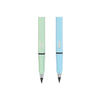 Un stylo à écrire illimité vert clair et bleu clair, présenté verticalement.