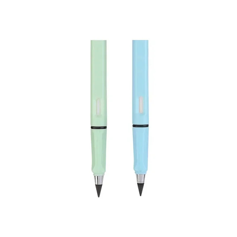 Un stylo à écrire illimité vert clair et bleu clair, présenté verticalement.
