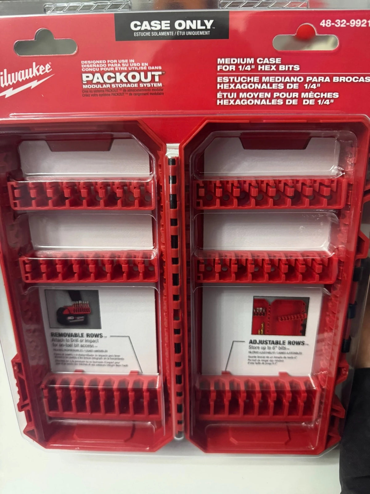 Red PACKOUT medium customizable bit storage case with adjustable rows for hexagonal bits
