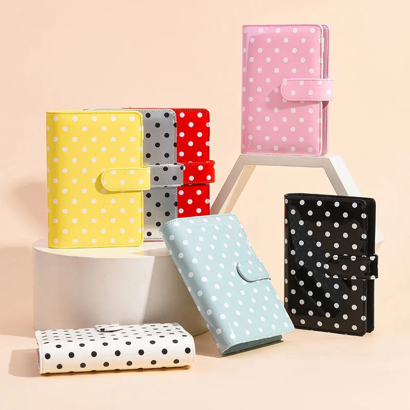 A collection of colorful reusable PU leather binders and wallets displayed on a light background.