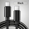 A black durable fast charging USB-C to Type-C cable with metal connectors shown against a gray background.