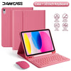 A pink universal slim protective case for a smartphone with an integrated 10-inch keyboard and a matching pink laptop.