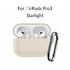A beige silicone protective case with a keychain attached for AirPods Pro 3 earbuds.