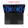 Backlit touchpad magic keyboard for iPad showing an English layout display