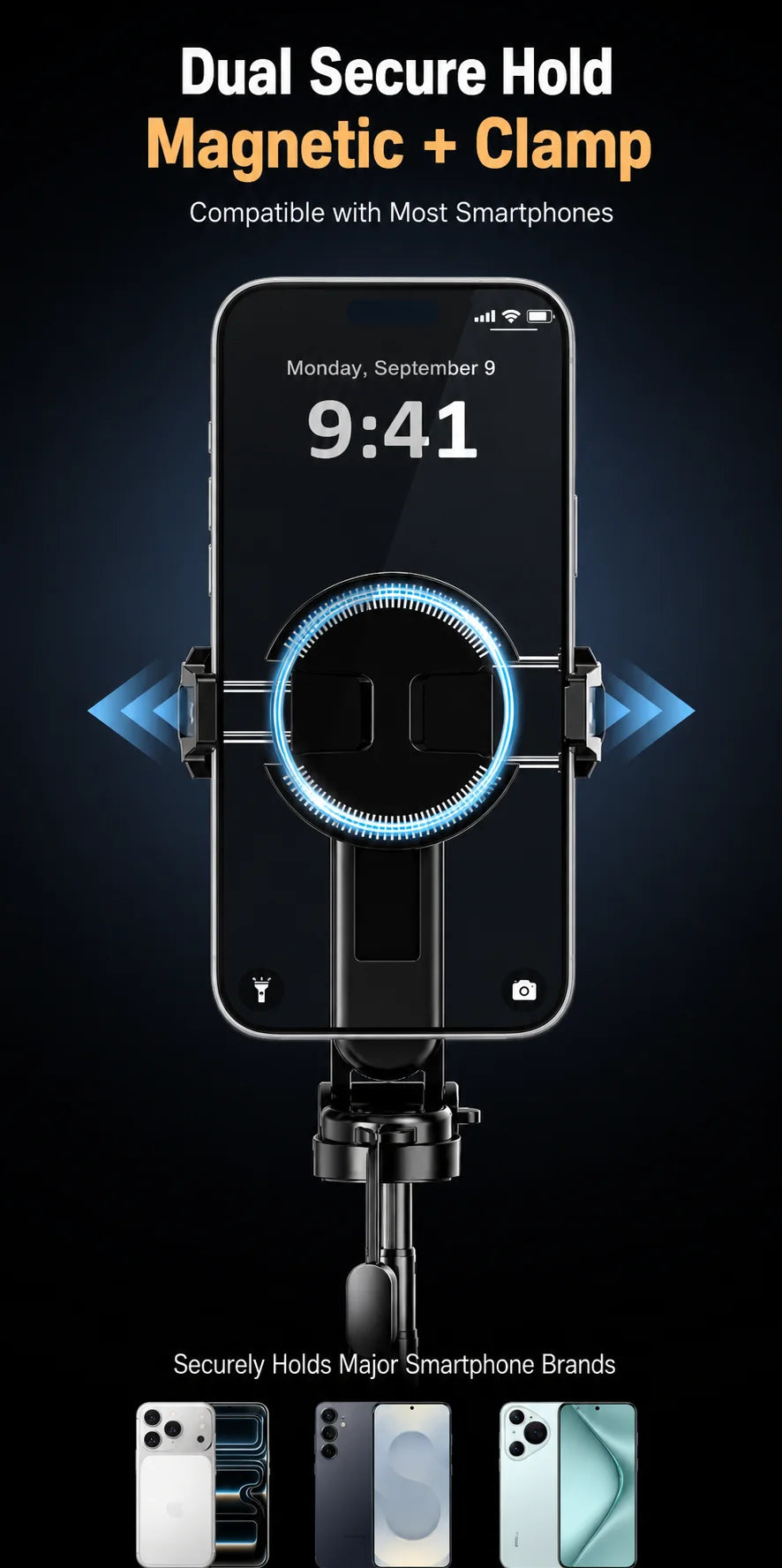 Dualsicherer magnetischer und klemmenartiger Handyhalter für Smartphones