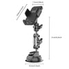 Black universal suction car phone mount with an articulating arm and adjustable height.