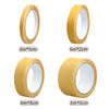 Rolls of heavy-duty double-sided cloth tape in yellow/gold color with various widths: 1cm, 2cm, 3cm, and 5cm.