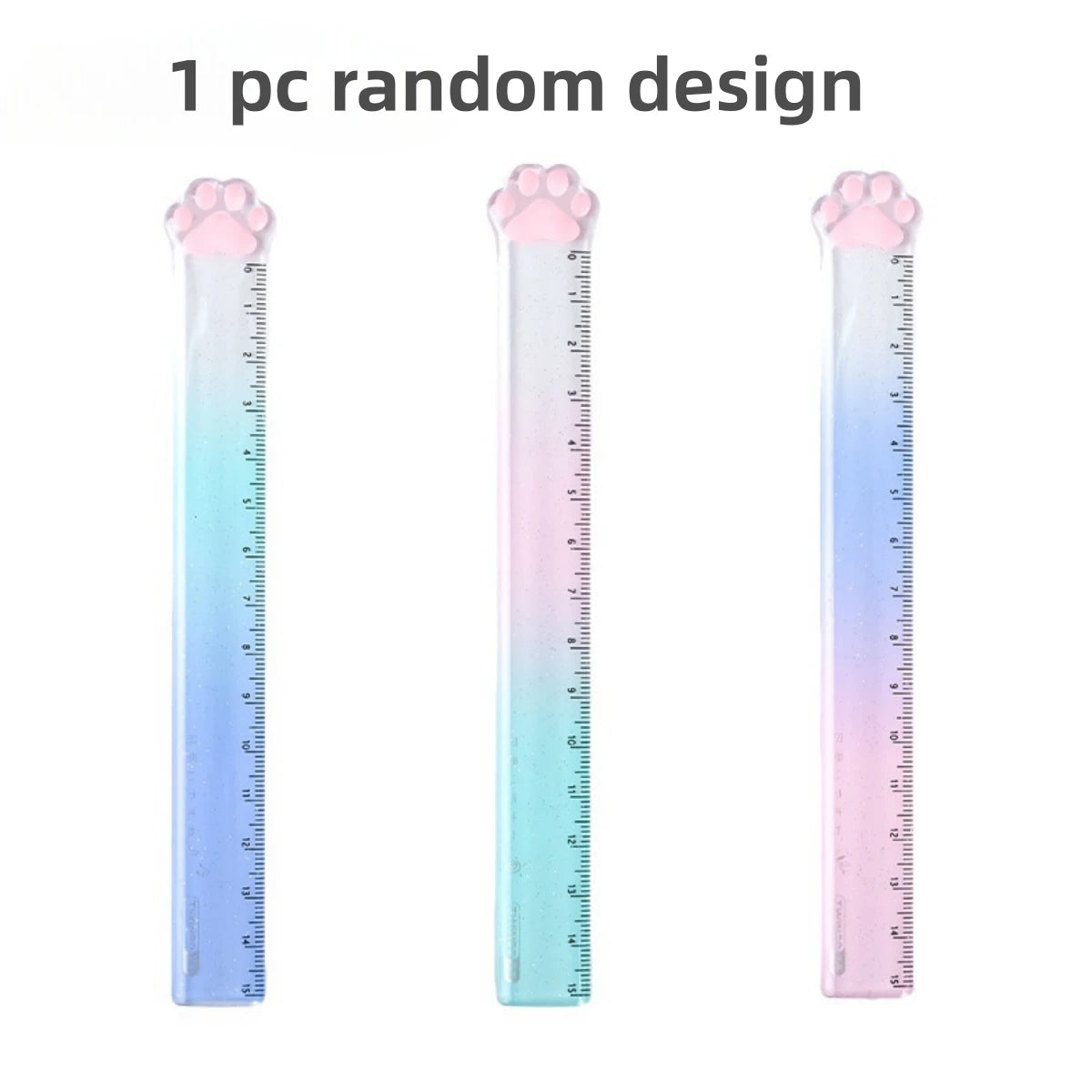 A set of one random design cute cat paw straight ruler measuring tools with a gradient color scale.