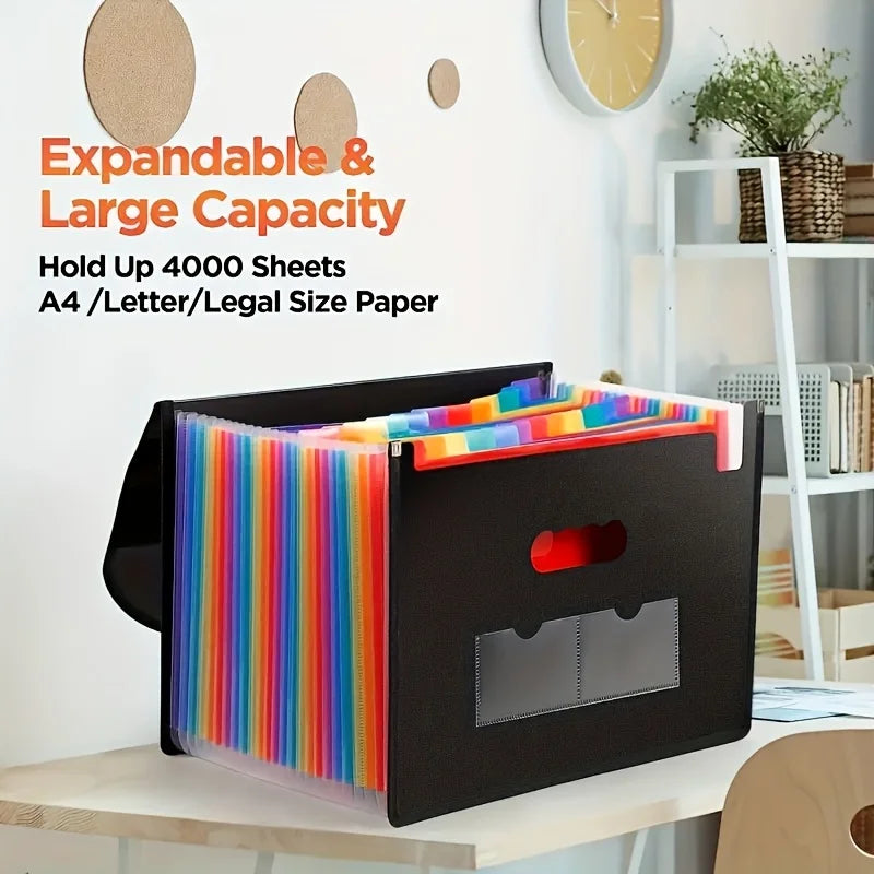 Portafolio organizador de archivador plegable negro, que sostiene 4000 hojas de papel tamaño A4/Carta/Legal.