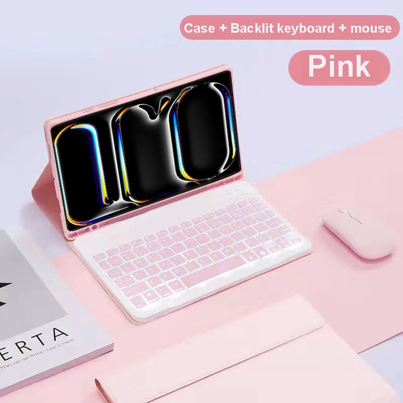 Pink magnetic keyboard case and mouse for an iPad Pro