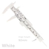 White precision eyebrow measuring caliper with a 80mm gauge length and millimeter markings.