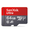 Rote SanDisk Ultra Speicherkarte mit silberner Aufschrift für 64 GB Kapazität und A1-Rating