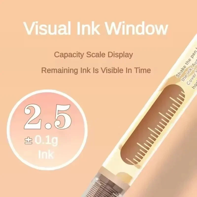 A close-up of an acrylic marker showing a capacity scale display with 2.5 grams of ink remaining.