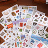 A collection of aesthetic scrapbooking stickers featuring nature, animals, and various decorative elements.