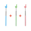 Three stainless steel telescopic teaching pointers in blue, green, and pink.