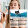 A woman is using a silicone suction cup phone holder to attach a camera to her face.