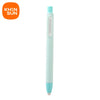 A light blue retractable pencil eraser with a white logo on the body.