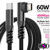 A black braided USB-C fast charging and data cable is shown with its connector end visible.