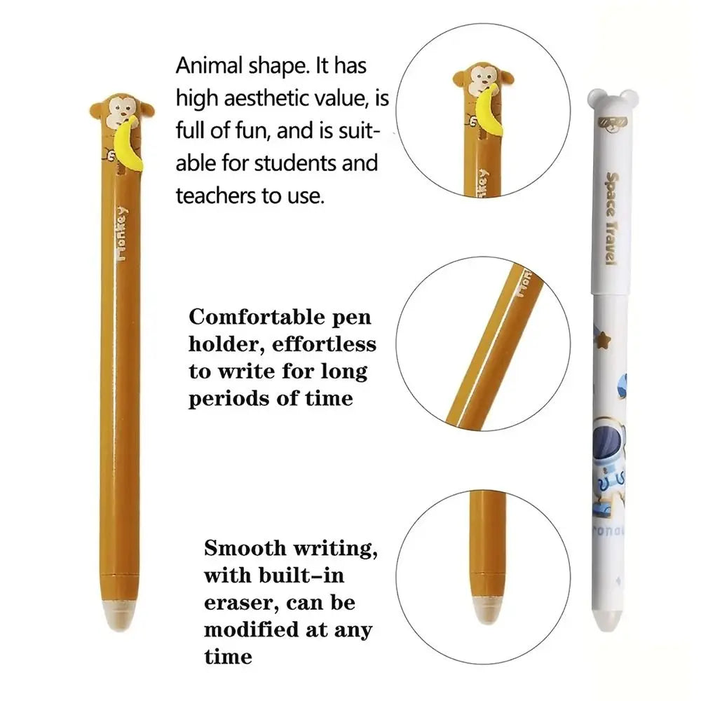 A set of cute animal-shaped gel pens with an eraser, suitable for students and teachers.