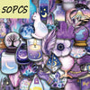 A collage of purple magic witch stickers featuring cats, potions, crystals, moons, and mystical elements.