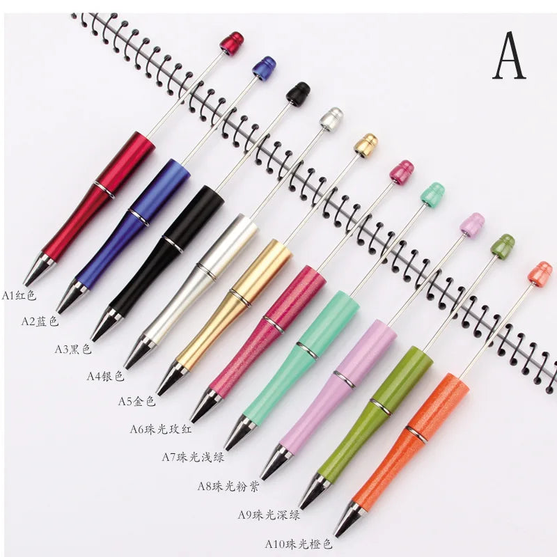 A set of ten DIY beadable pens with various colors and tips, labeled A1 to A10.
