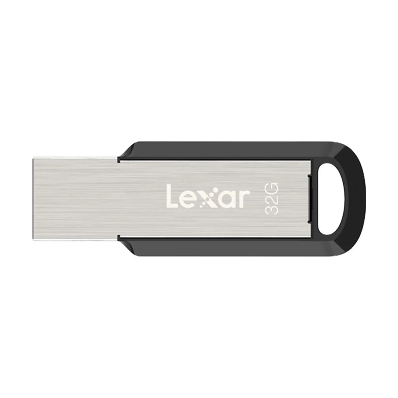 Silver Lexar 32G USB flash drive with black housing.