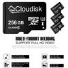 A black MicroSD memory card labeled Cloudisk 256 GB Class 10 with various decoding support options.