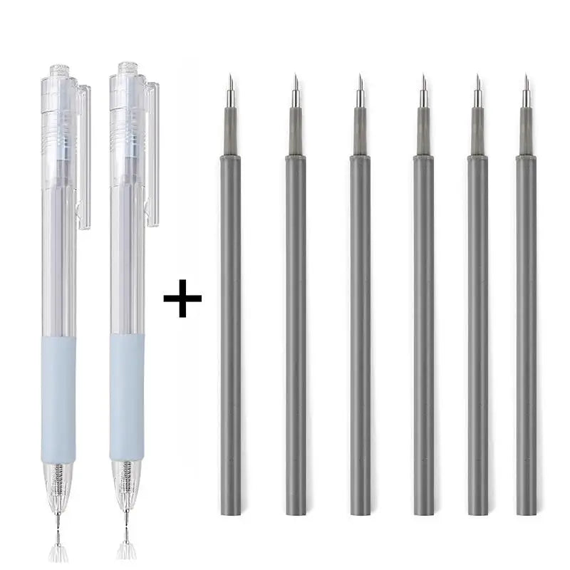 A set of precision utility knives shown with various blade sizes and packaging.