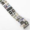 A strip of vintage stamp tape stickers featuring various astronomical and historical stamps for scrapbooking.