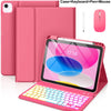 A pink multi-function case for an iPad showing a keyboard, pen, and mouse included.